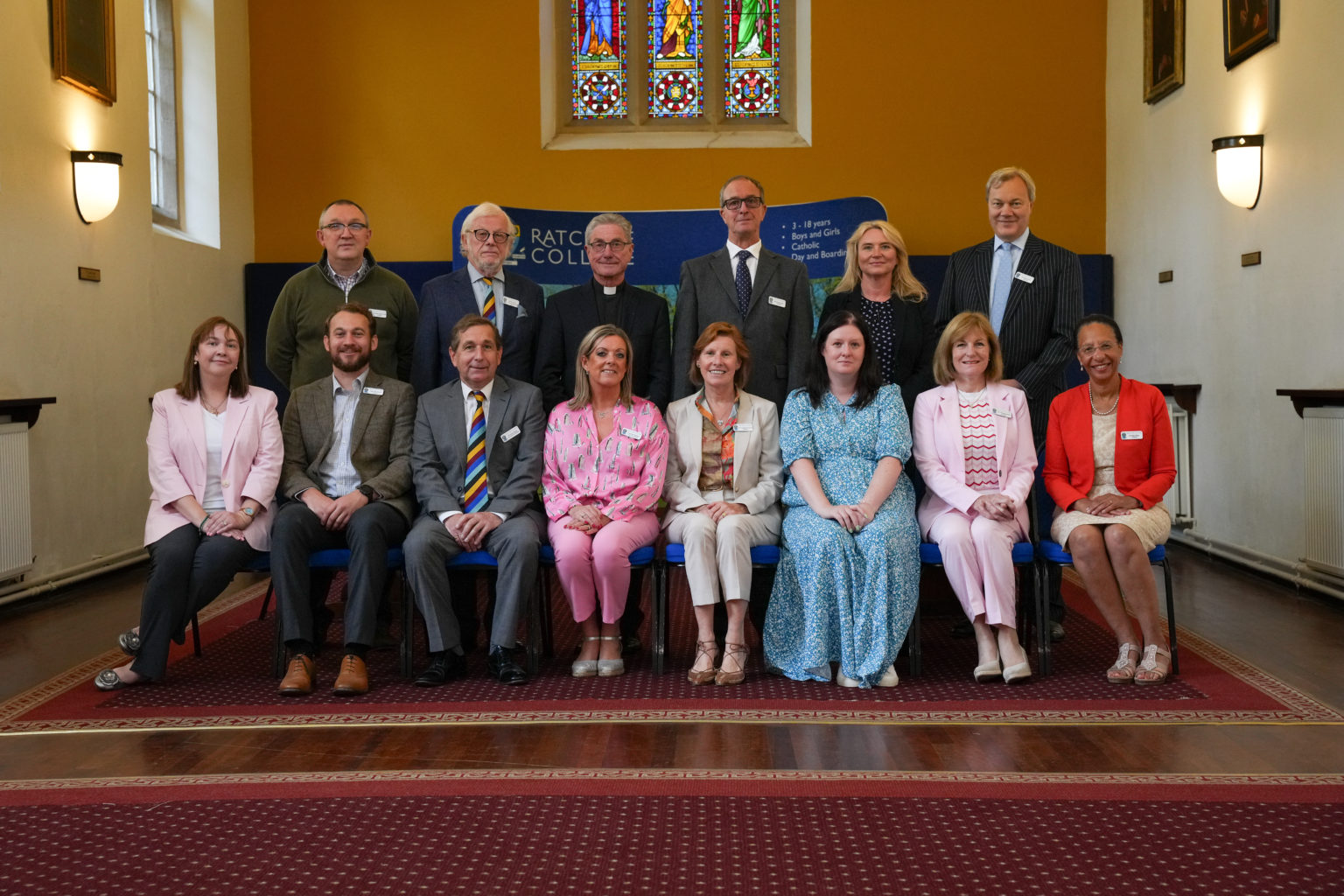 Front row: Mary Middleton, Dan Amies, Simon Burns, Sam Spillane (Chair), Margaret Kewell, Faye Rooney, Teresa Gamble, Dr Mary Riley. Back row: Andrew Cameron-Smith, Paul Rudd, Fr. Philip Sainter, Mike Wells, Holly Cross and Simon Astill.